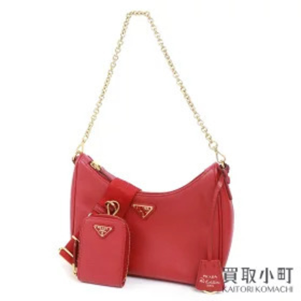 Prada Re Edition Saffiano Leather Bag Red Triangle Messenger Crossbody Clutch